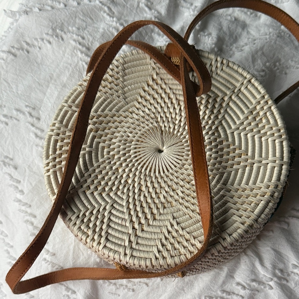 Elegant Cream Woven Round Bag